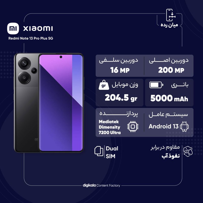 گوشی موبایل شیائومی مدل Redmi Note 13 Pro Plus 5G دو سیم کارت ظرفیت 256 گیگابایت و رم 8 گیگابایت