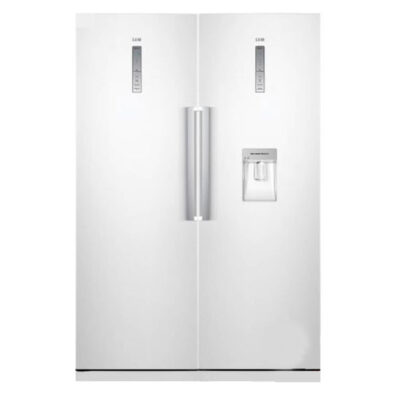 یخچال فریزر دوقلو 40 فوت سام مدل RR65-RZ65/W، دارای اخطار باز ماندن درب، با ارتفاع 180، پهنای 120 و عمق 68.4 سانتی‌متر، کیزان مصرف انرژی A، دارای 5 طبقه در یخچال و 5 کشو در فریزر، دارای سیستم نوفراست