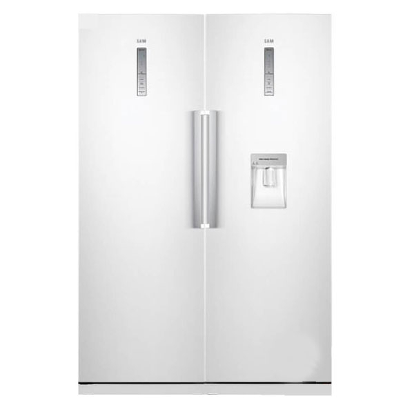 یخچال فریزر دوقلو 40 فوت سام مدل RR65-RZ65/W، دارای اخطار باز ماندن درب، با ارتفاع 180، پهنای 120 و عمق 68.4 سانتی‌متر، کیزان مصرف انرژی A، دارای 5 طبقه در یخچال و 5 کشو در فریزر، دارای سیستم نوفراست